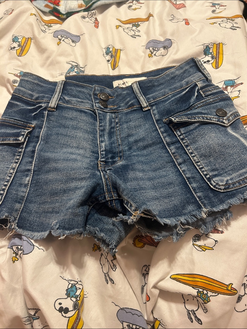 Almost Famous Blue Denim Cargo Frayed Hem Shorts